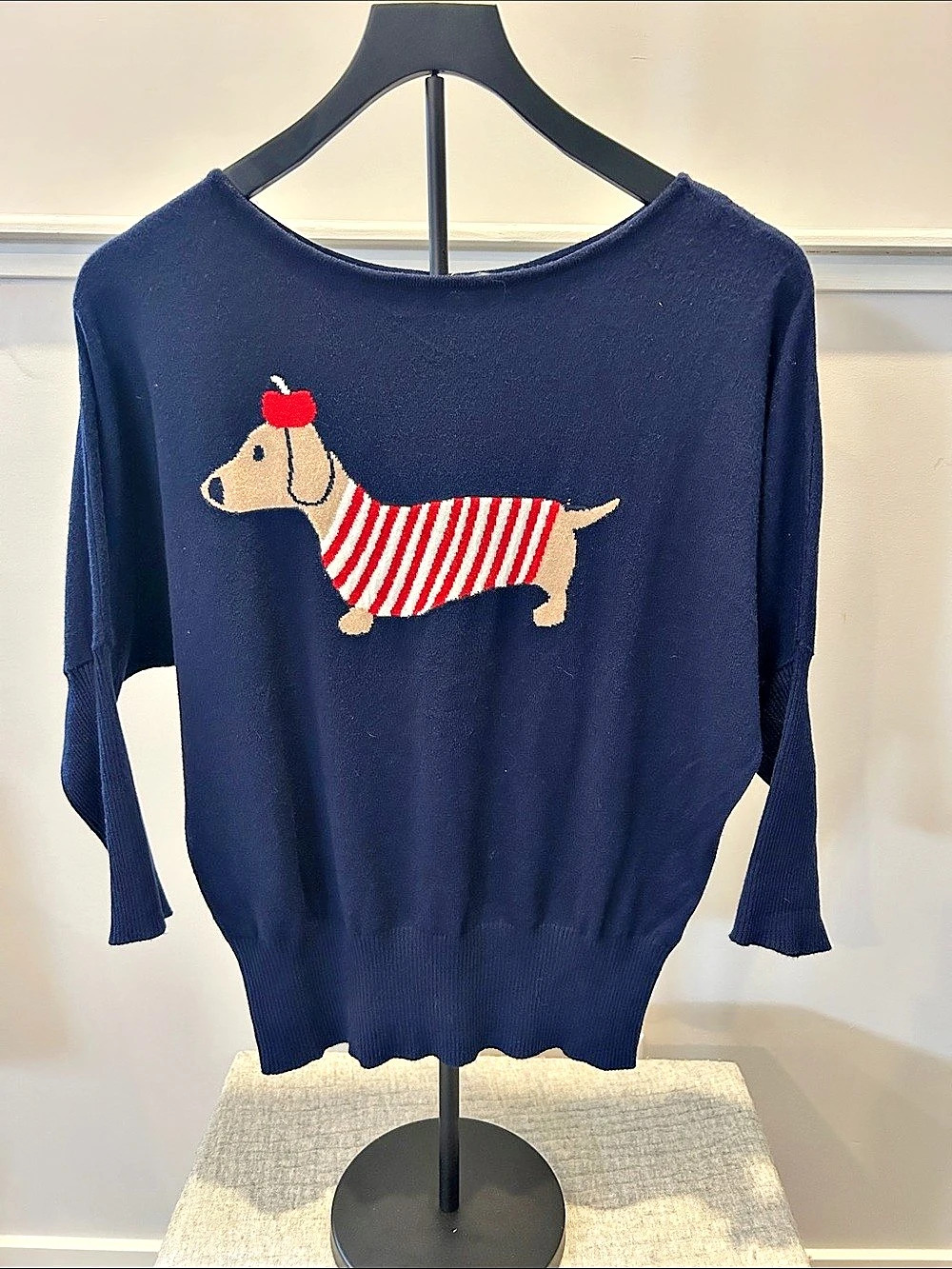 Belle by Belle Dog Motif Crewneck Sweater in Blue NWT